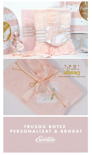 Trusou de botez cu aripi de ingeri si buline gold personalizat, Gold Wings  5